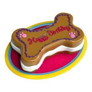 American Girl DOG BONE BIRTHDAY CAKE 4” Pet Celebration Accessory Toy On Plate